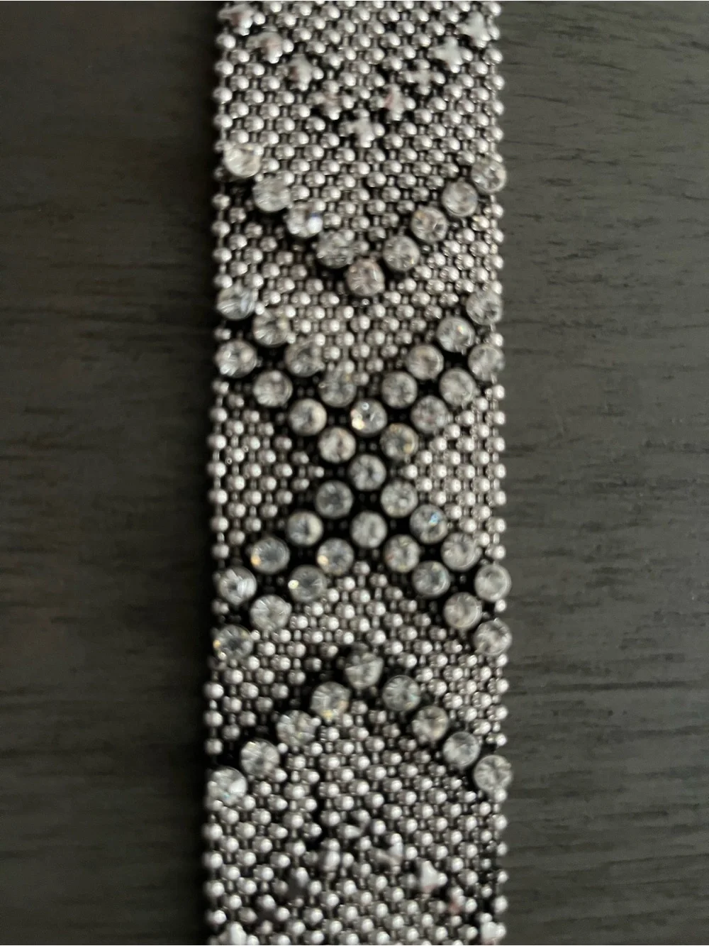 Liquid Metal Silver Crystal Beaded Wide Bracelet
